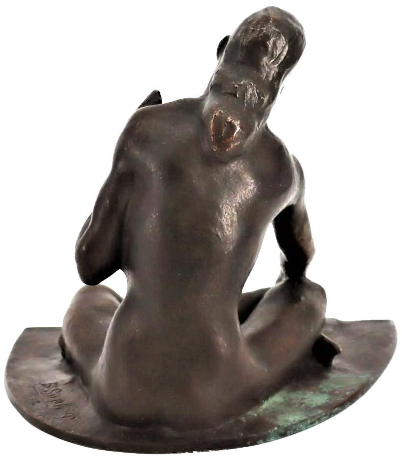 Patiné Bernhard Sopher, Nu assis, Sculpture en bronze patiné Art Déco, vers 1930   en vente