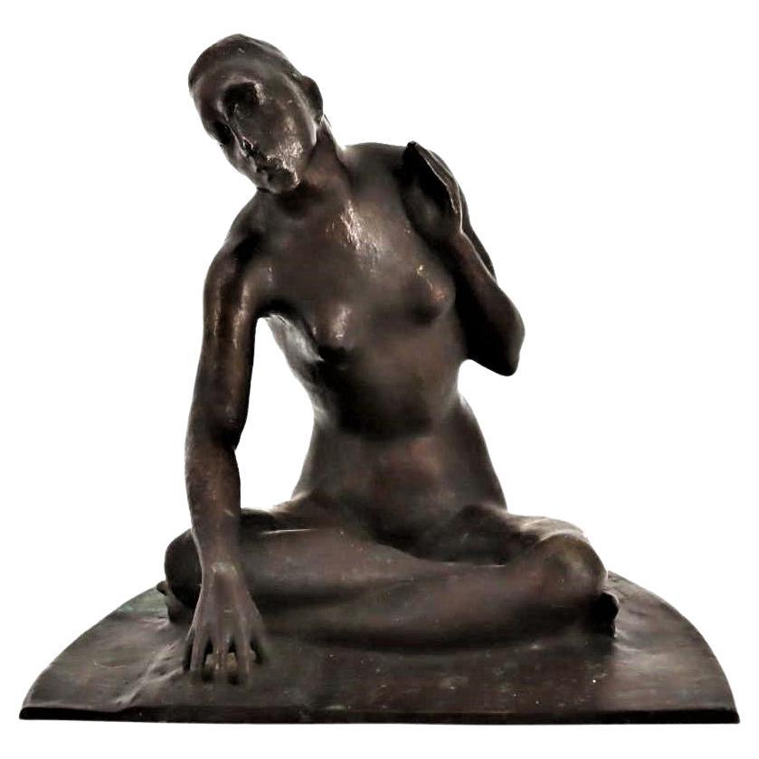 Bernhard Sopher, Seated Nude, Art Deco Patinated Bronze Sculpture, Ca. 1930s   For Sale