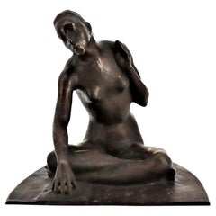Bernhard Sopher, Seated Nude, Art Deco Patinated Bronze Sculpture, Ca. 1930s  
