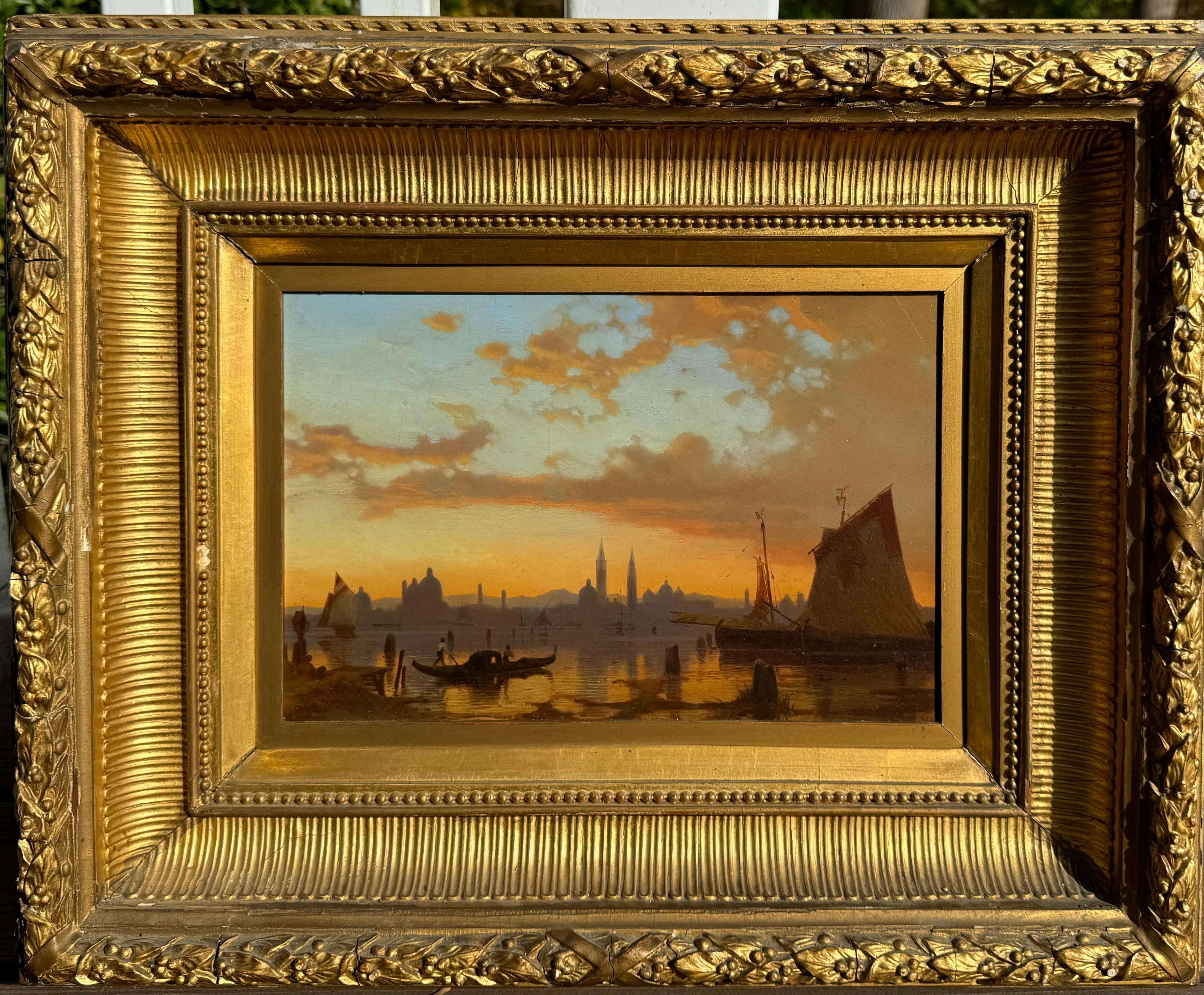 Antigua VISTA DEL ATARDECER DE SAN LAZZARO, VENECIA - Painting de Bernhard Stange