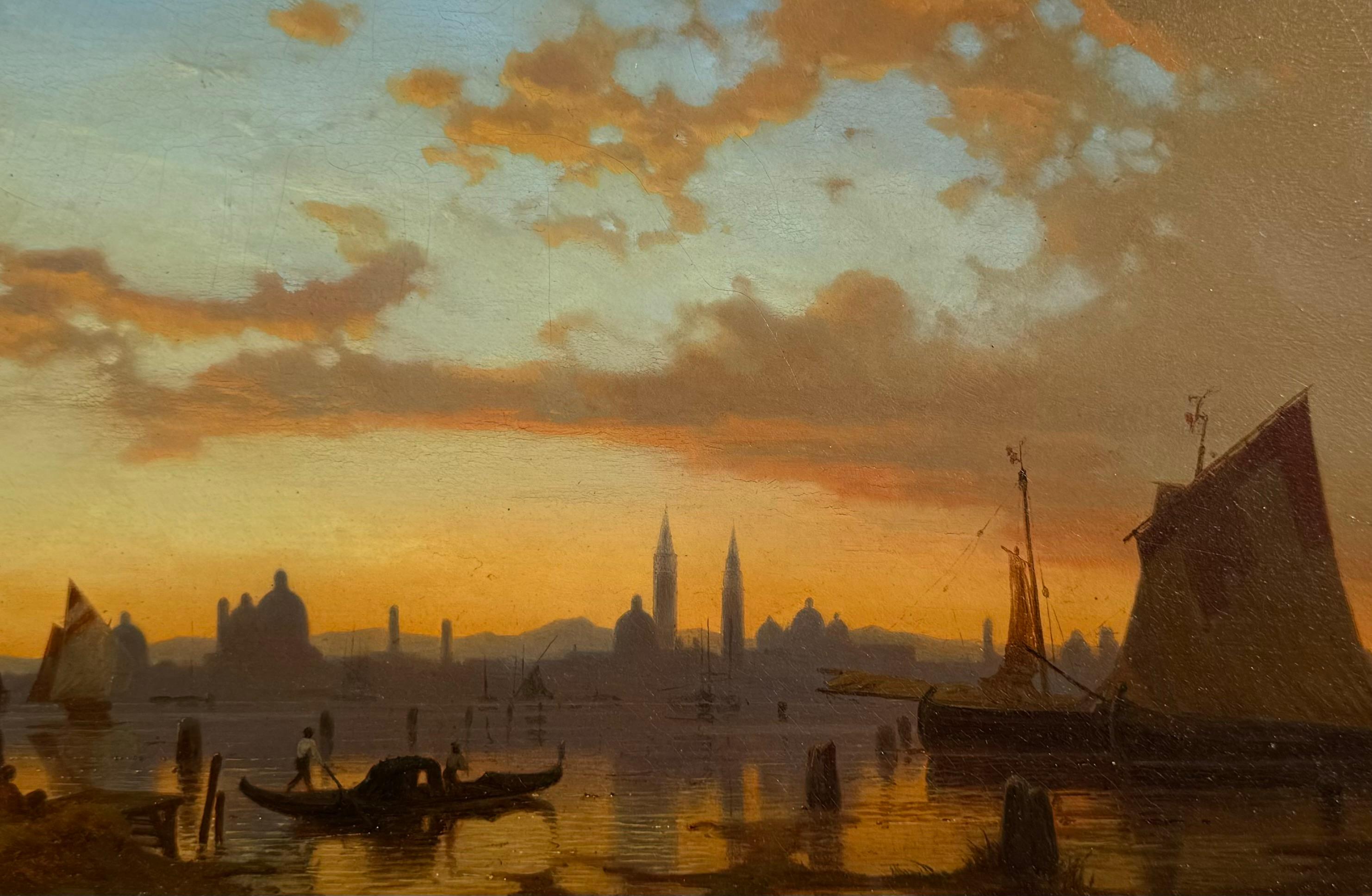 Antigua VISTA DEL ATARDECER DE SAN LAZZARO, VENECIA - Painting Académico de Bernhard Stange