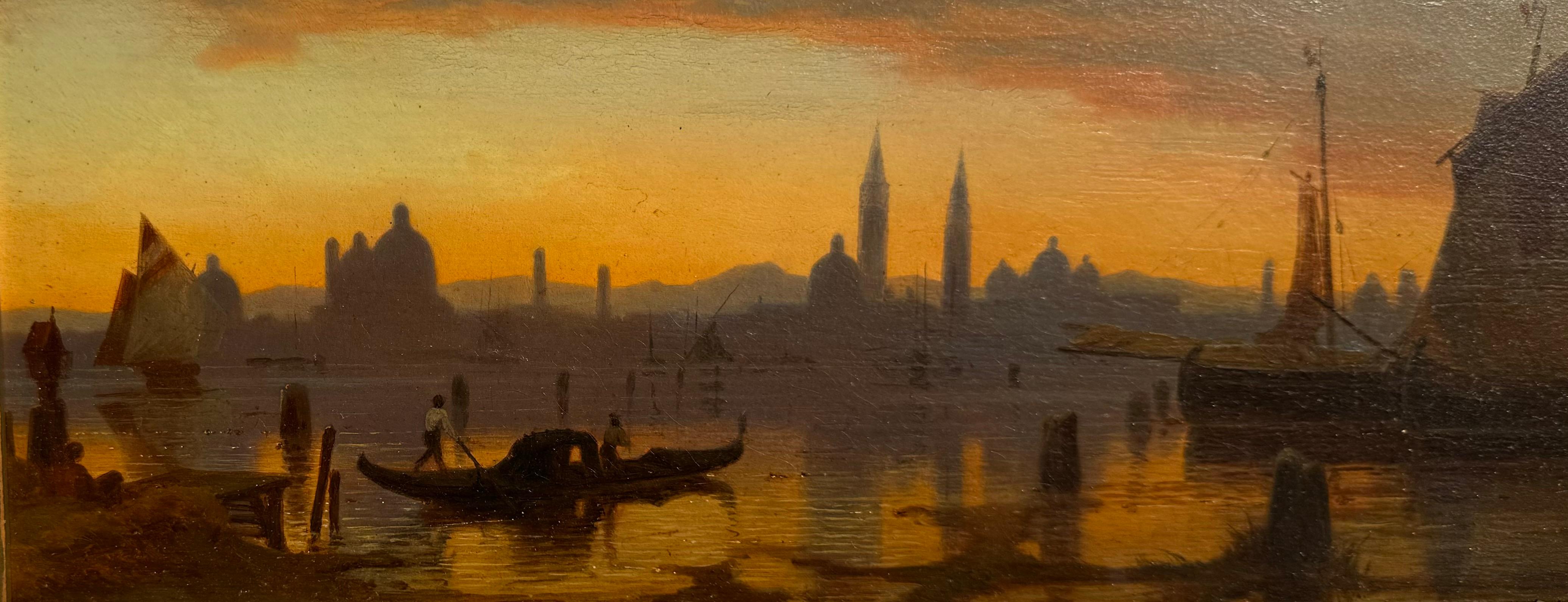Antigua VISTA DEL ATARDECER DE SAN LAZZARO, VENECIA - Landscape Painting Marrón de Bernhard Stange