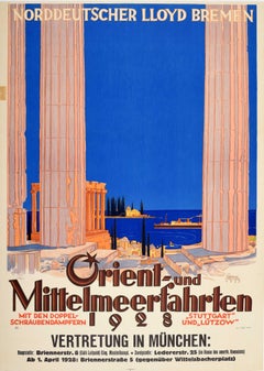 Original Vintage-Poster Orient- und Mittelmeerkreuz Norddeutscher Lloyd Bremen