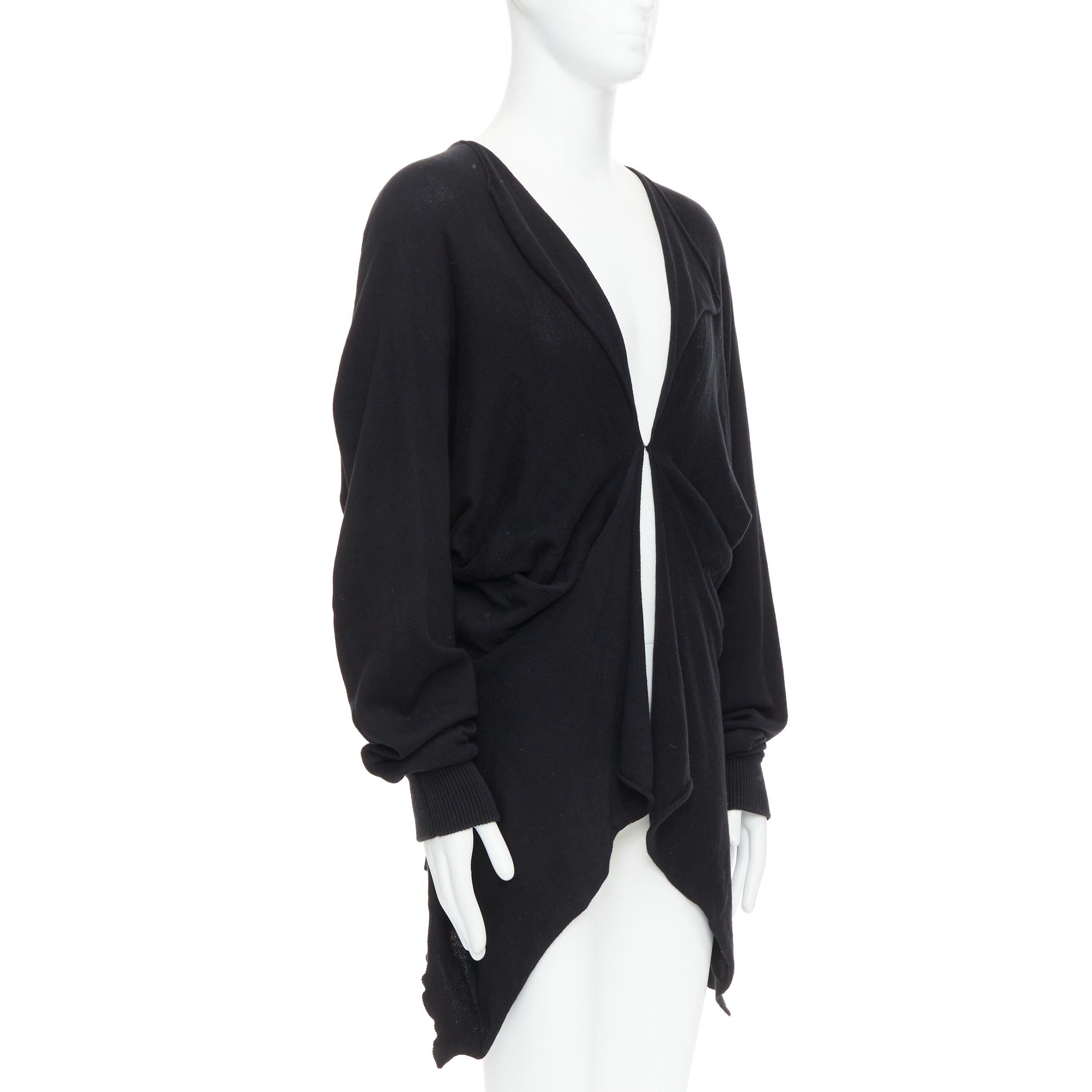 Black BERNHARD WILLHELM black cotton blend draped hi low cardigan M For Sale