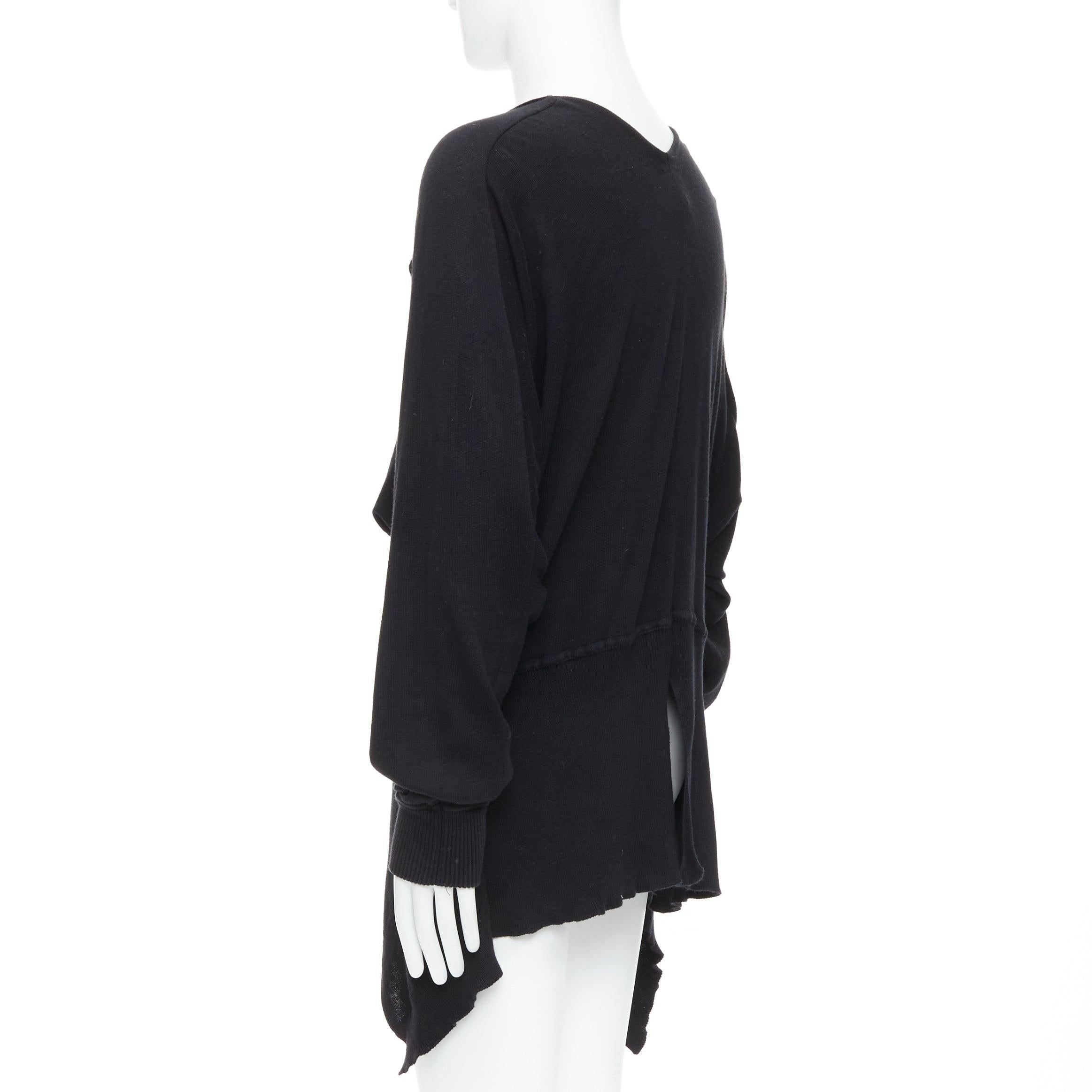 BERNHARD WILLHELM black cotton blend draped hi low cardigan M For Sale 1