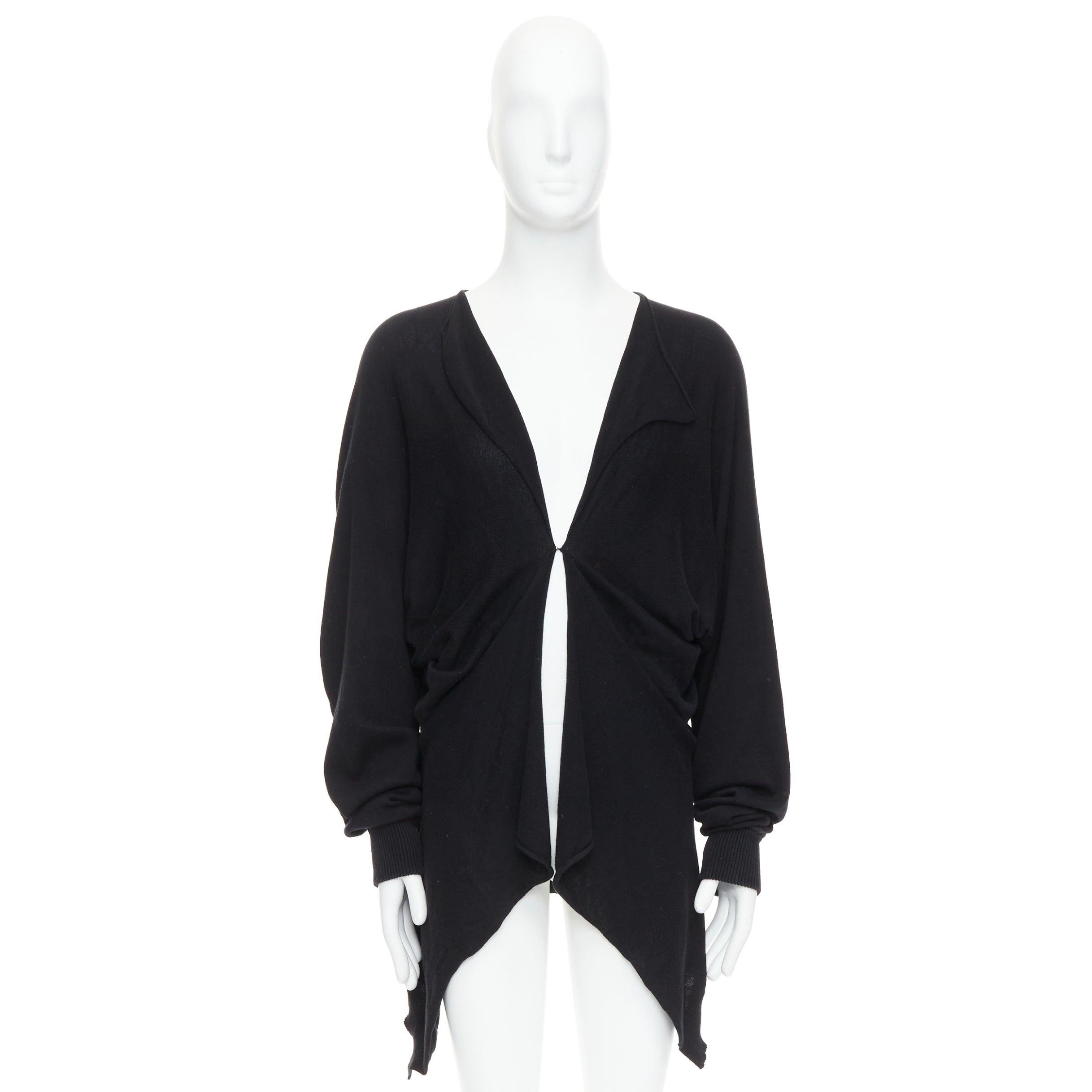 BERNHARD WILLHELM black cotton blend draped hi low cardigan M For Sale 4