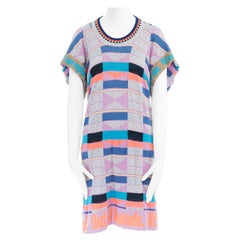 BERNHARD WILLHELM purple geometric aztec slogan knitted sweater dress XS