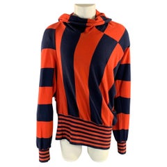 Sudadera con capucha de algodón de BERNHARD WILLHELM, talla M, roja con rayas azul marino
