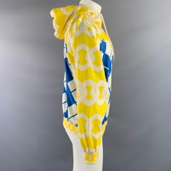 Sudadera con cremallera de 1/4 de BERNHARD WILLHELM, talla S, de algodón, con diseño abstracto en blanco, amarillo y azul
