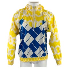 Sudadera con cremallera de 1/4 de BERNHARD WILLHELM, talla S, de algodón, con diseño abstracto en blanco, amarillo y azul