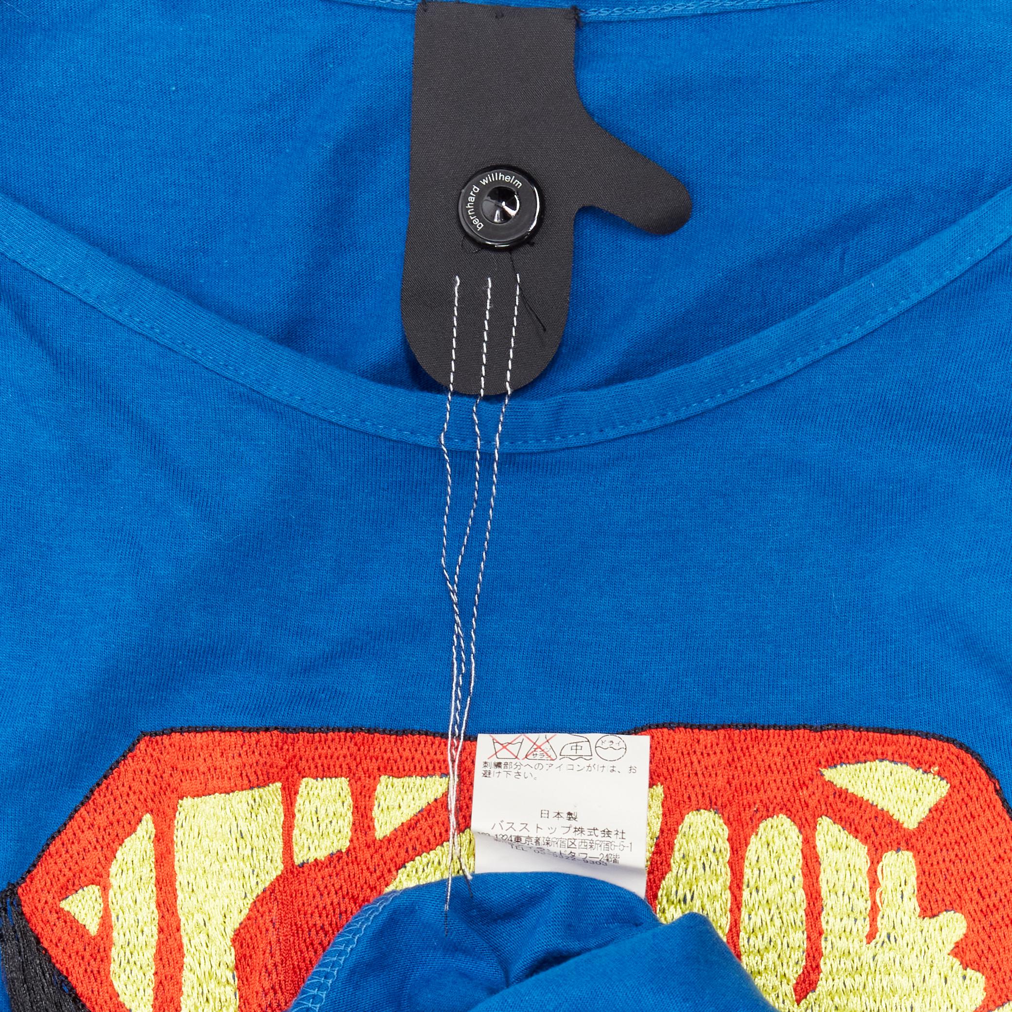 BERNHARD WILLHELM Superman embroidery black fringe blue cotton t-shirt M 4