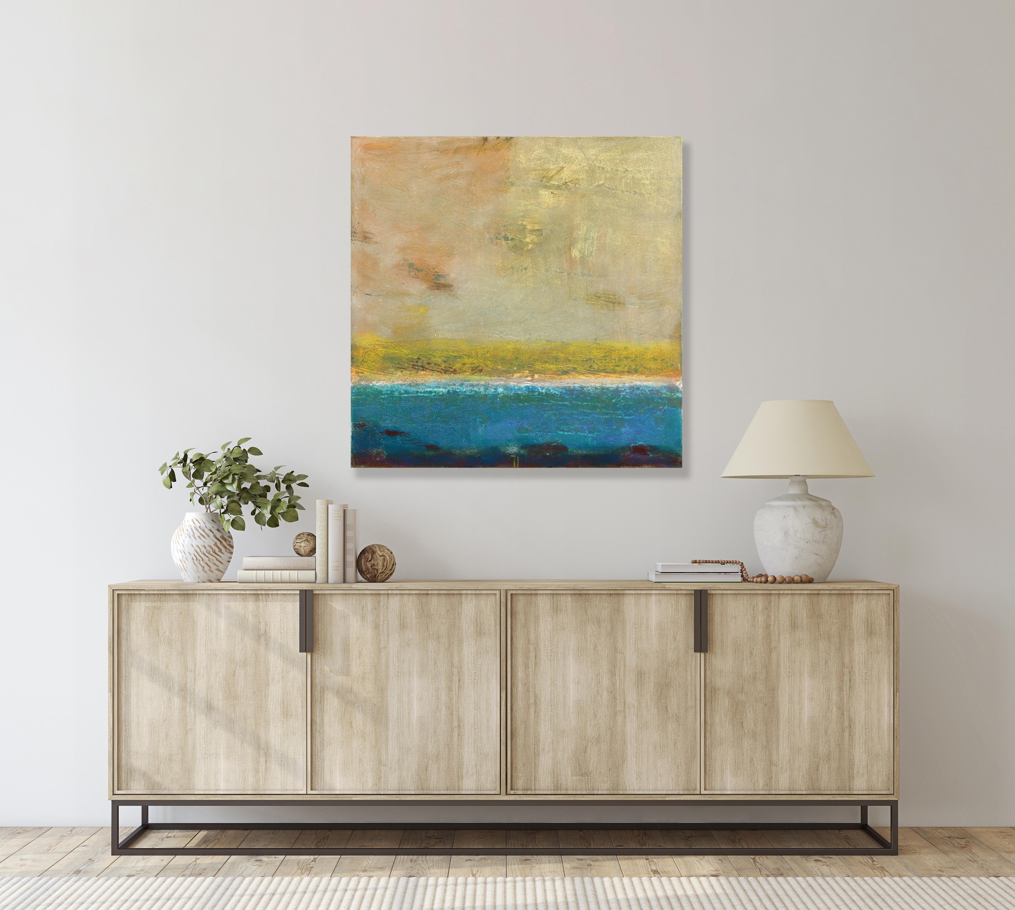 AWH 337 - Abstract Minimalist Textured Layered Colorfield Oil Painting on Canvas - Beige Abstract Painting by Bernhard Zimmer