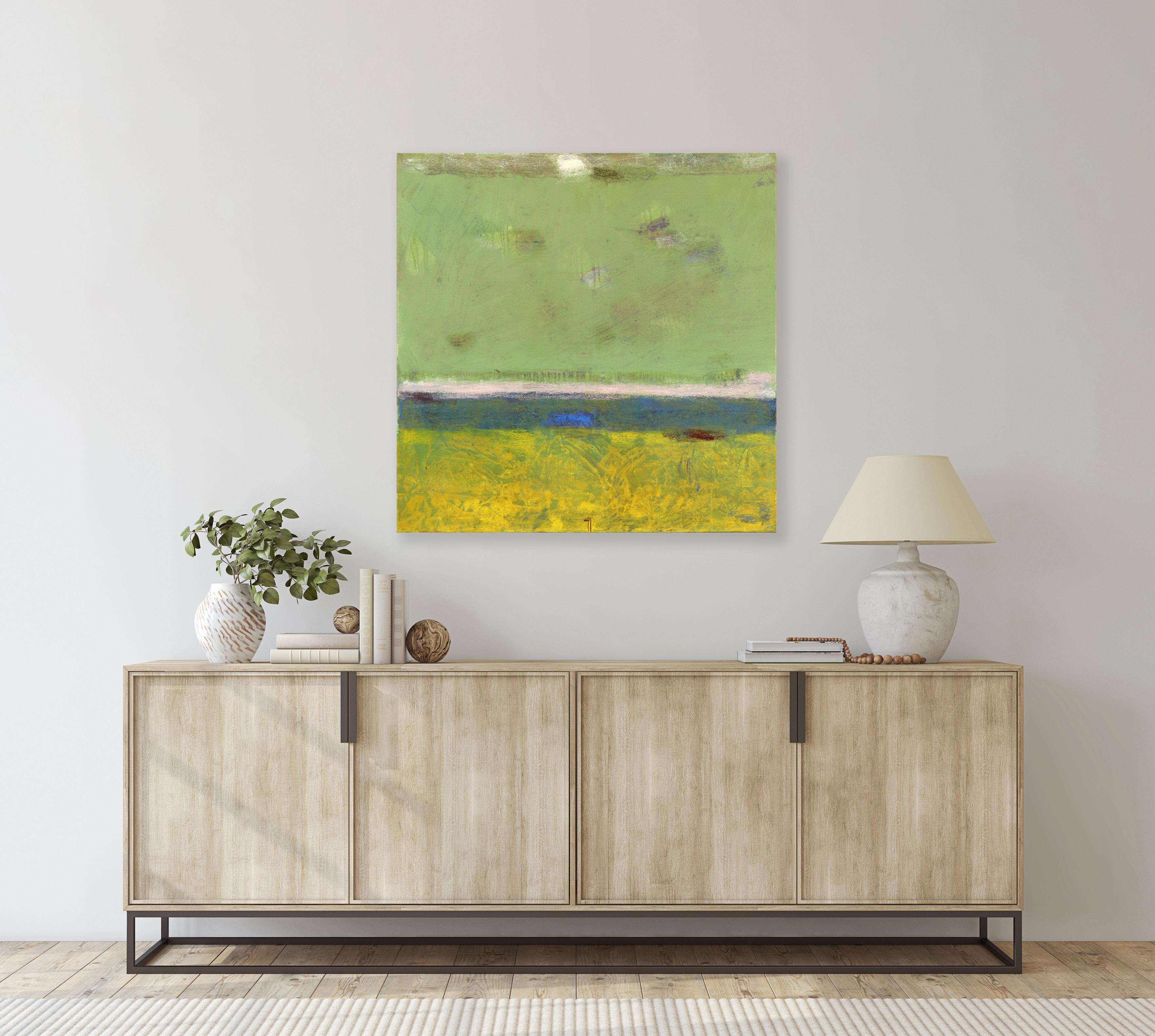 AWH 338 - Abstract Minimalist Textured Layered Colorfield Oil Painting on Canvas (Grün), Abstract Painting, von Bernhard Zimmer