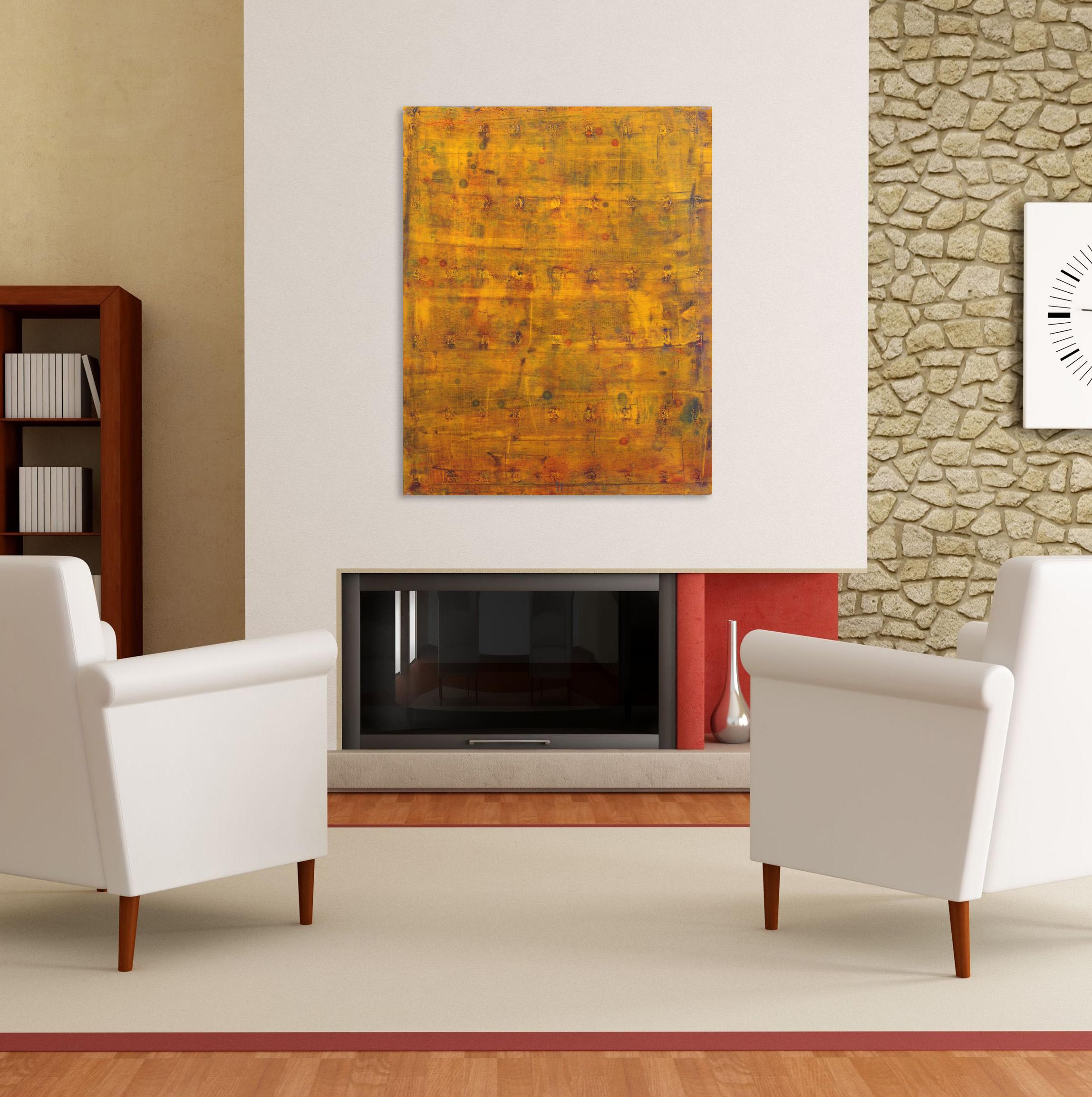 AWH 191 - Pittura ad olio originale espressionista astratta con campo di colore giallo in vendita 3