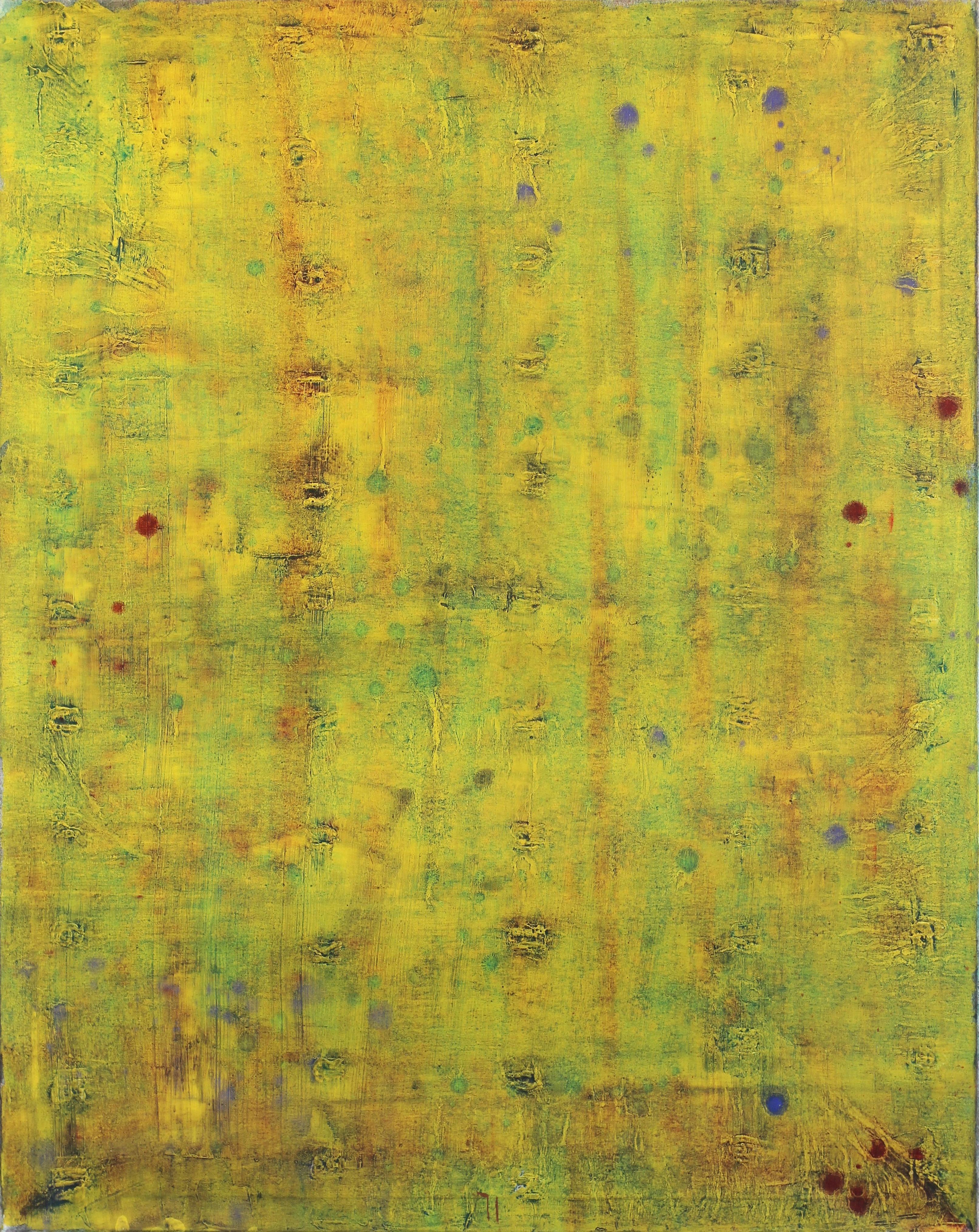 Abstract Painting di Bernhard Zimmer - AWH 192 - Pittura ad olio originale espressionista astratta di colore giallo-verde