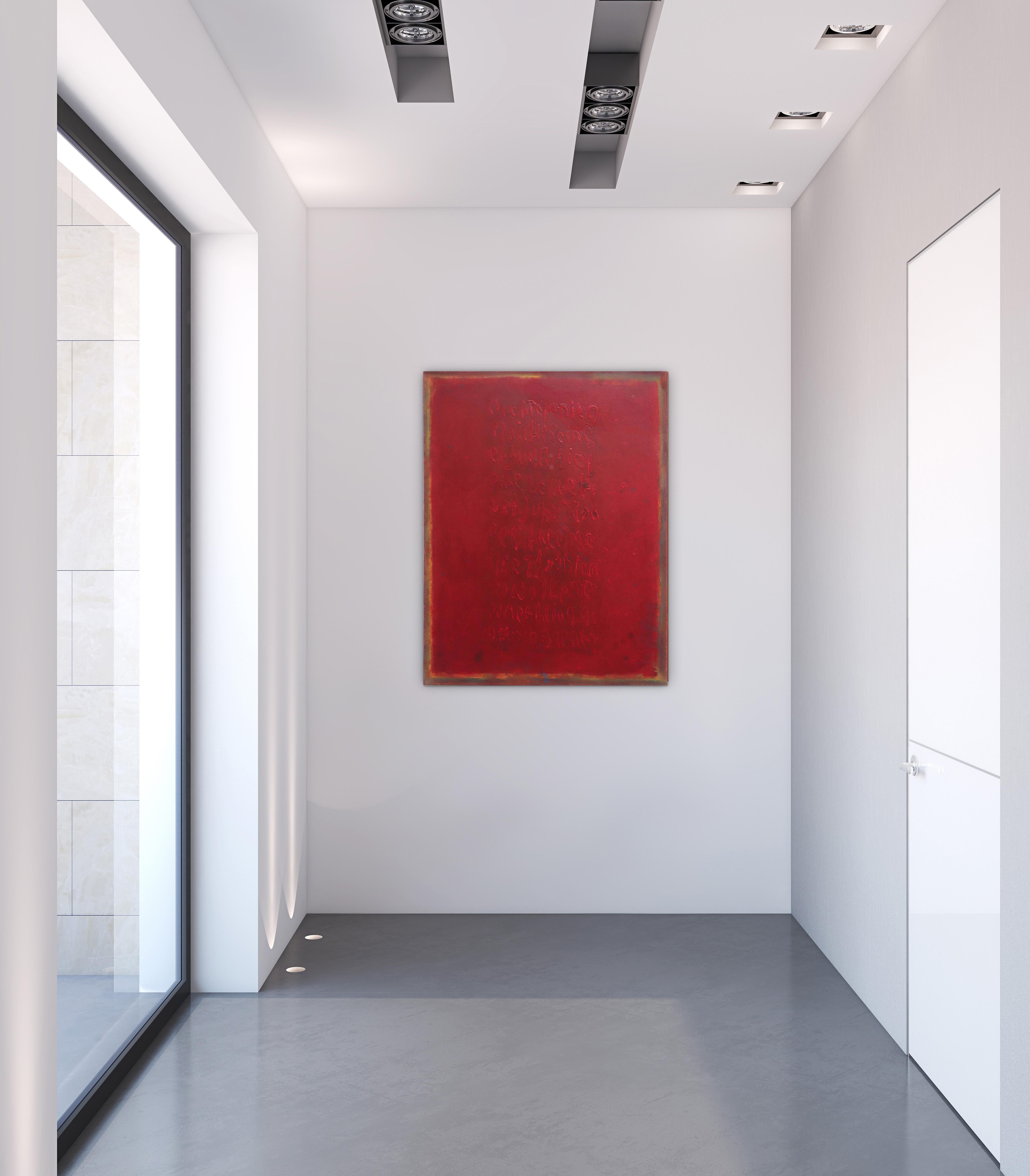 AWH 214 - Pittura ad olio originale espressionista astratta con campo di colore rosso in vendita 1