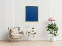AWH 280 - Peinture à l'huile expressionniste abstraite originale bleue minimaliste