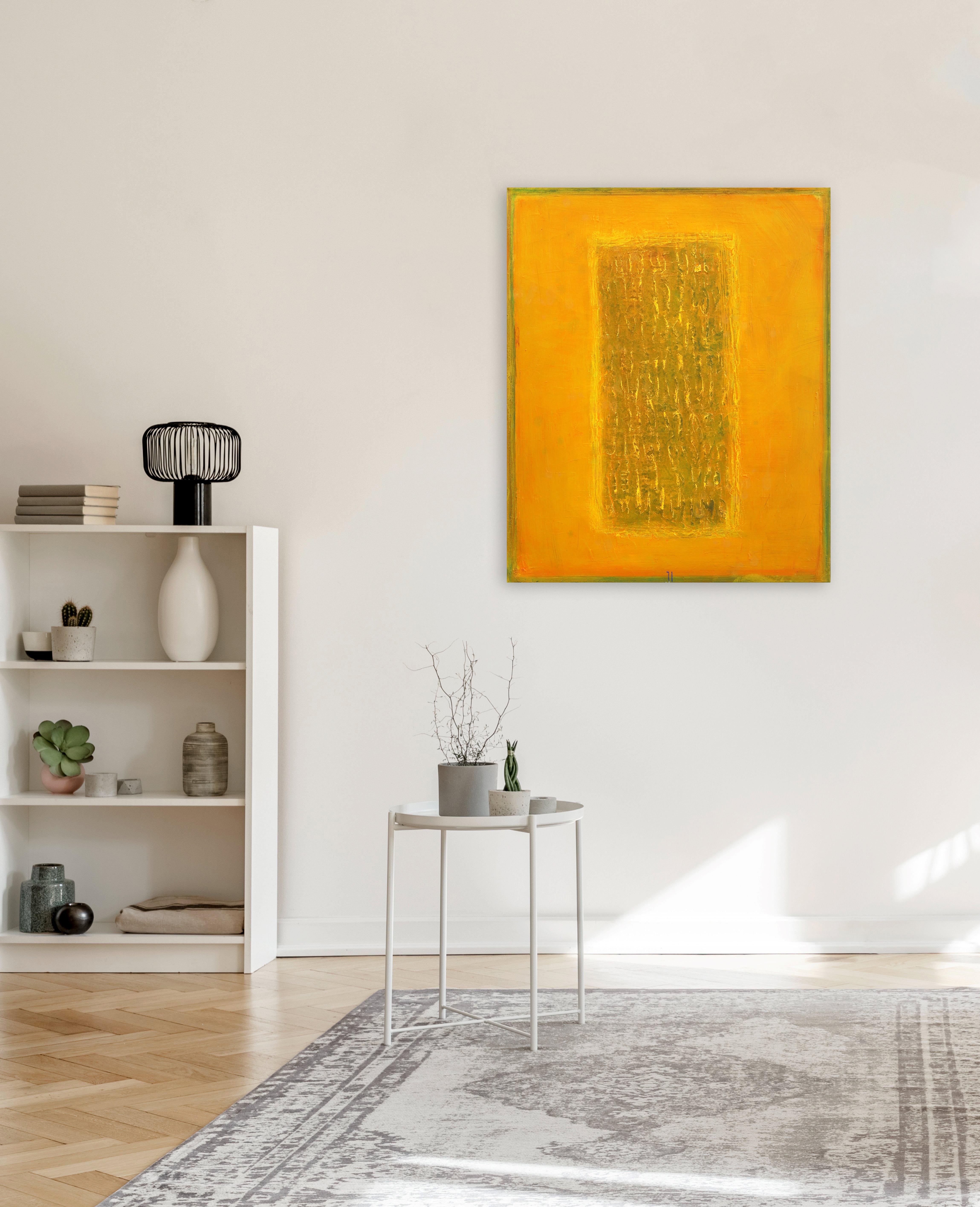 AWH284 - Original Abstract Textured Yellow Expressionist Colorfield Oil Painting For Sale 2