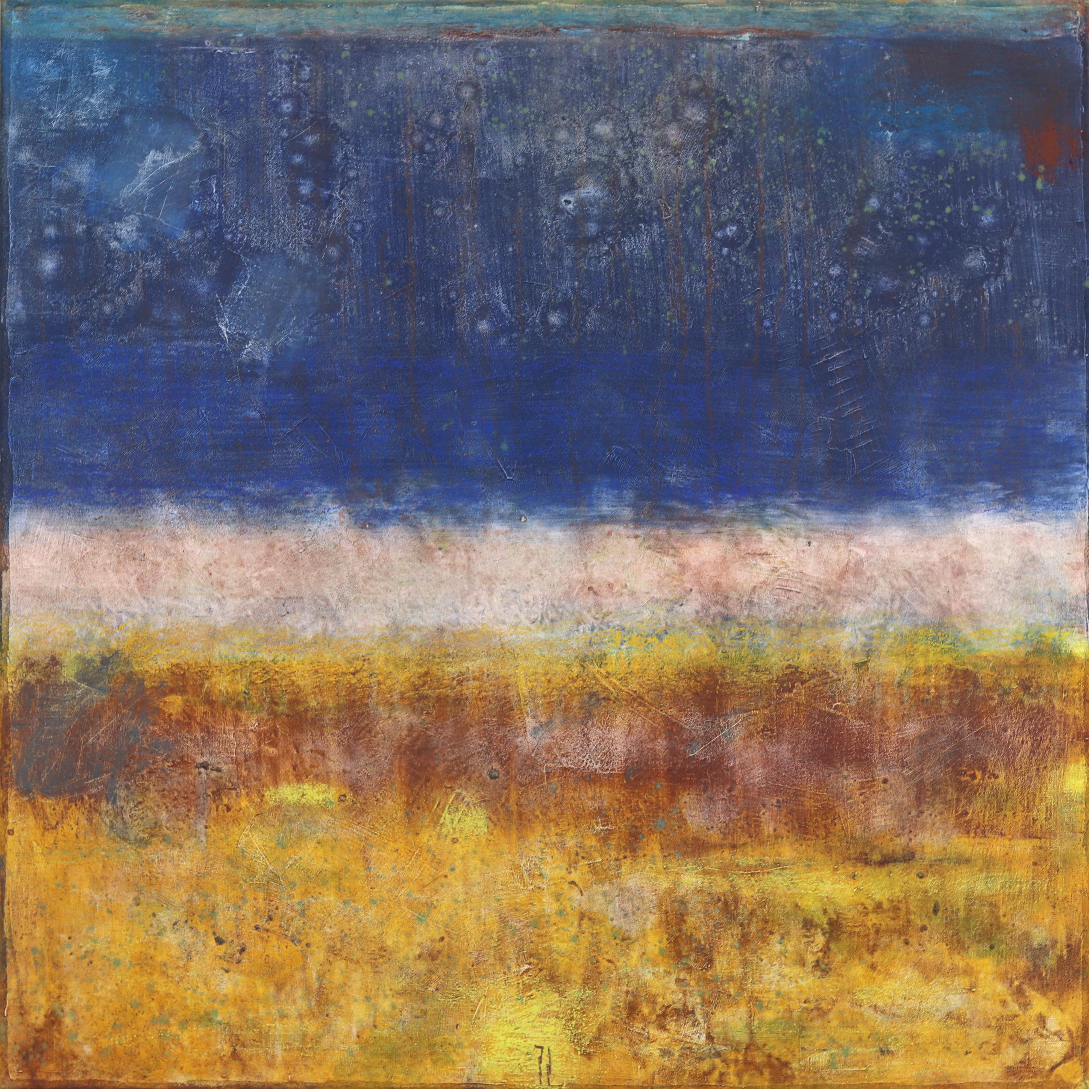 Abstract Painting Bernhard Zimmer - AWH 312 - Peinture à l'huile expressionniste abstraite originale bleue et jaune Colorfield