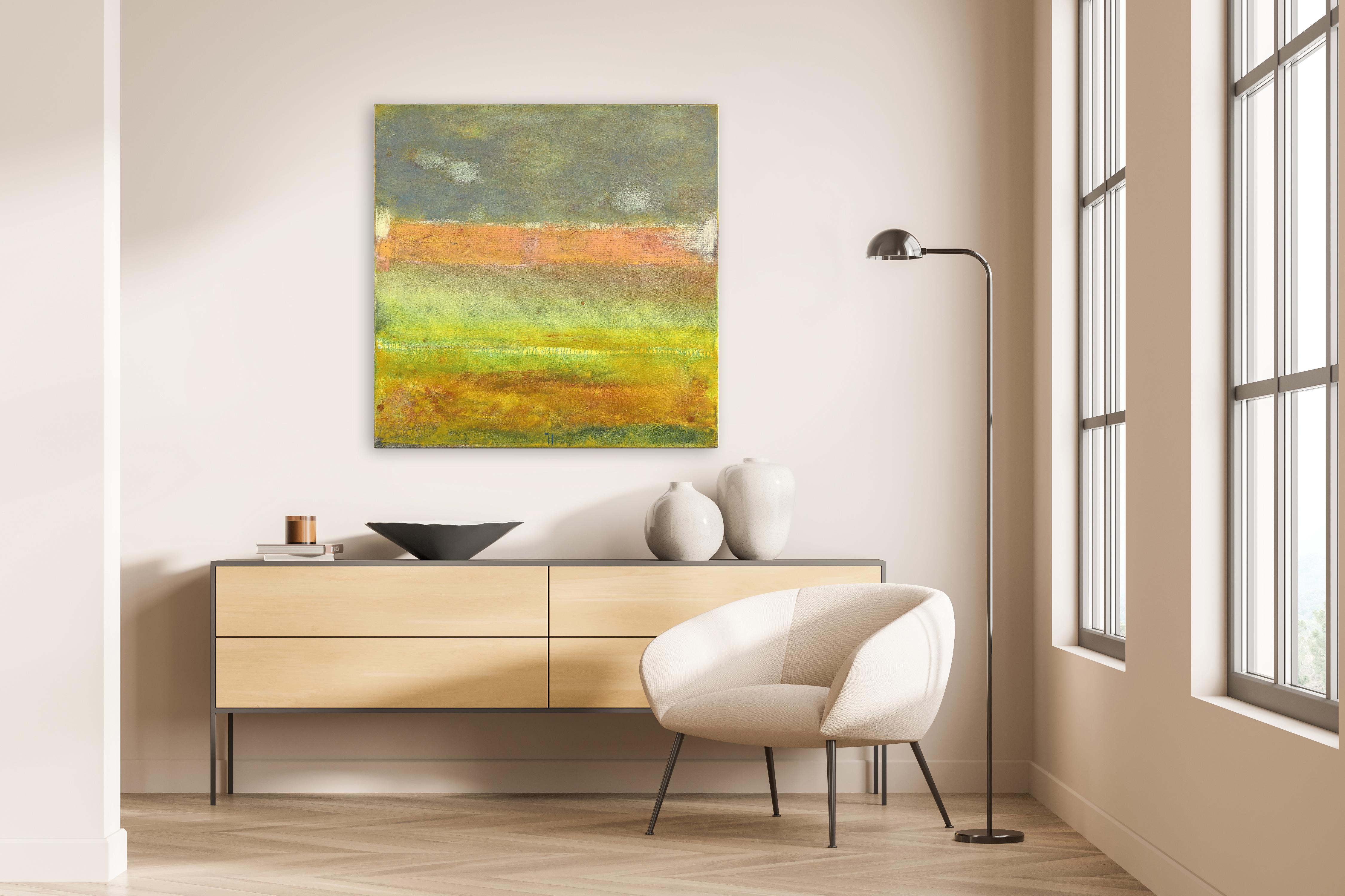 AWH 323 - Pittura a olio originale Espressionista astratto Campo di colore giallo - Painting di Bernhard Zimmer