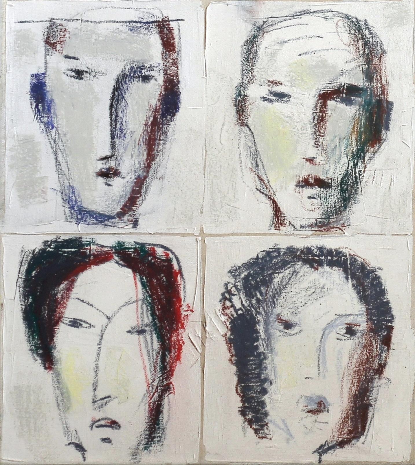 Caras 25 - Retrato abstracto figurativo Pintura al óleo original en capas sobre lienzo - Painting de Bernhard Zimmer