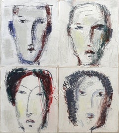 Faces 25 - Figurative Abstract Portrait Layered Original Oil Painting on Canvas