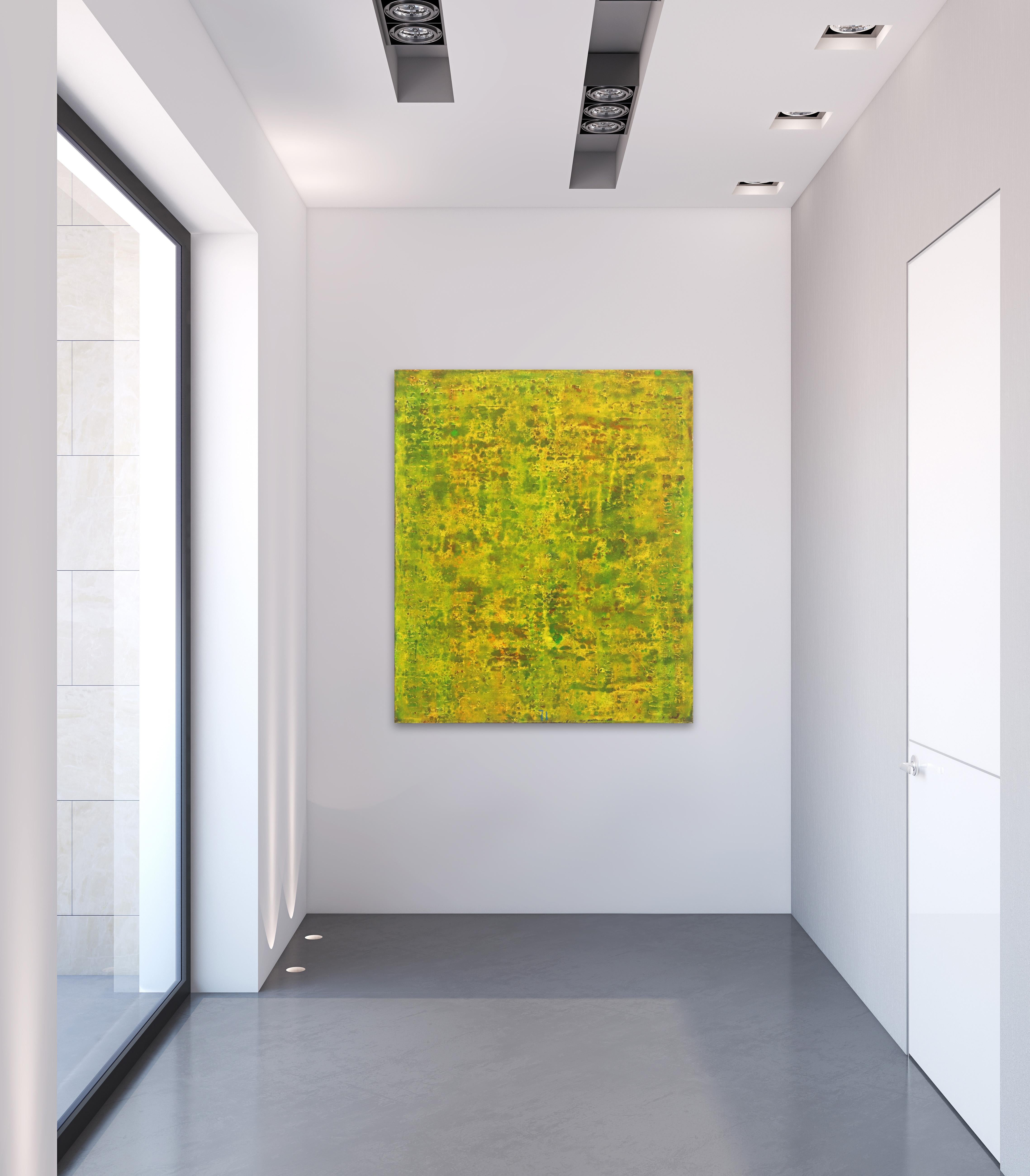 SE 33 - Pittura ad olio originale espressionista astratta con colori verde e giallo - Mixed Media Art Minimalismo di Bernhard Zimmer