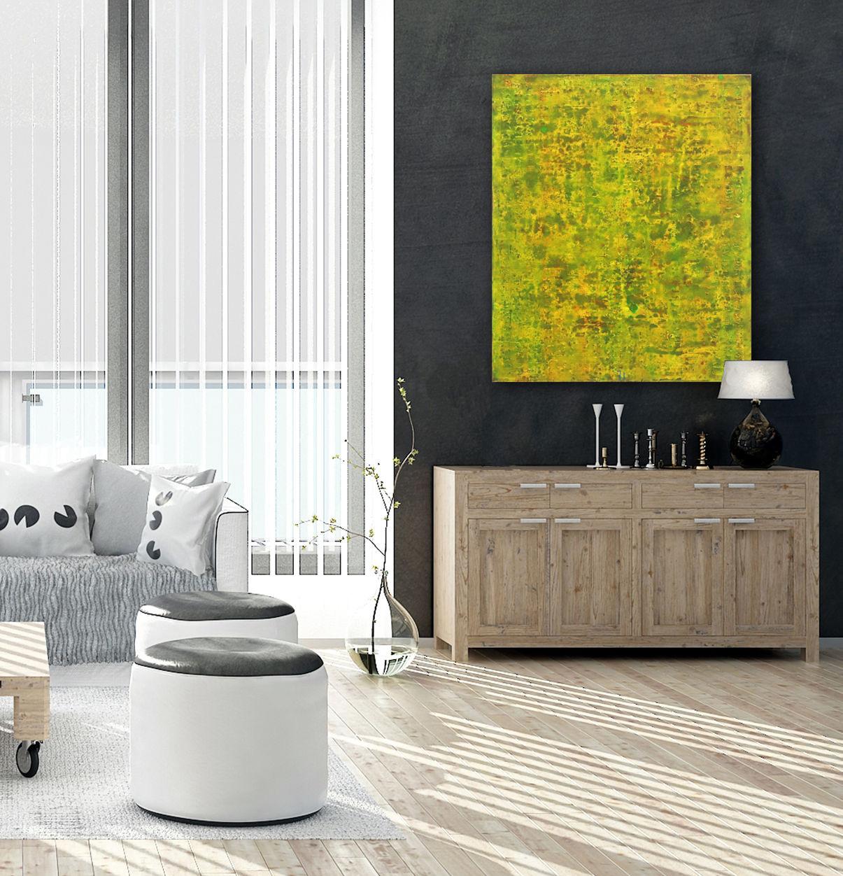SE 33 - Pittura ad olio originale espressionista astratta con colori verde e giallo in vendita 3