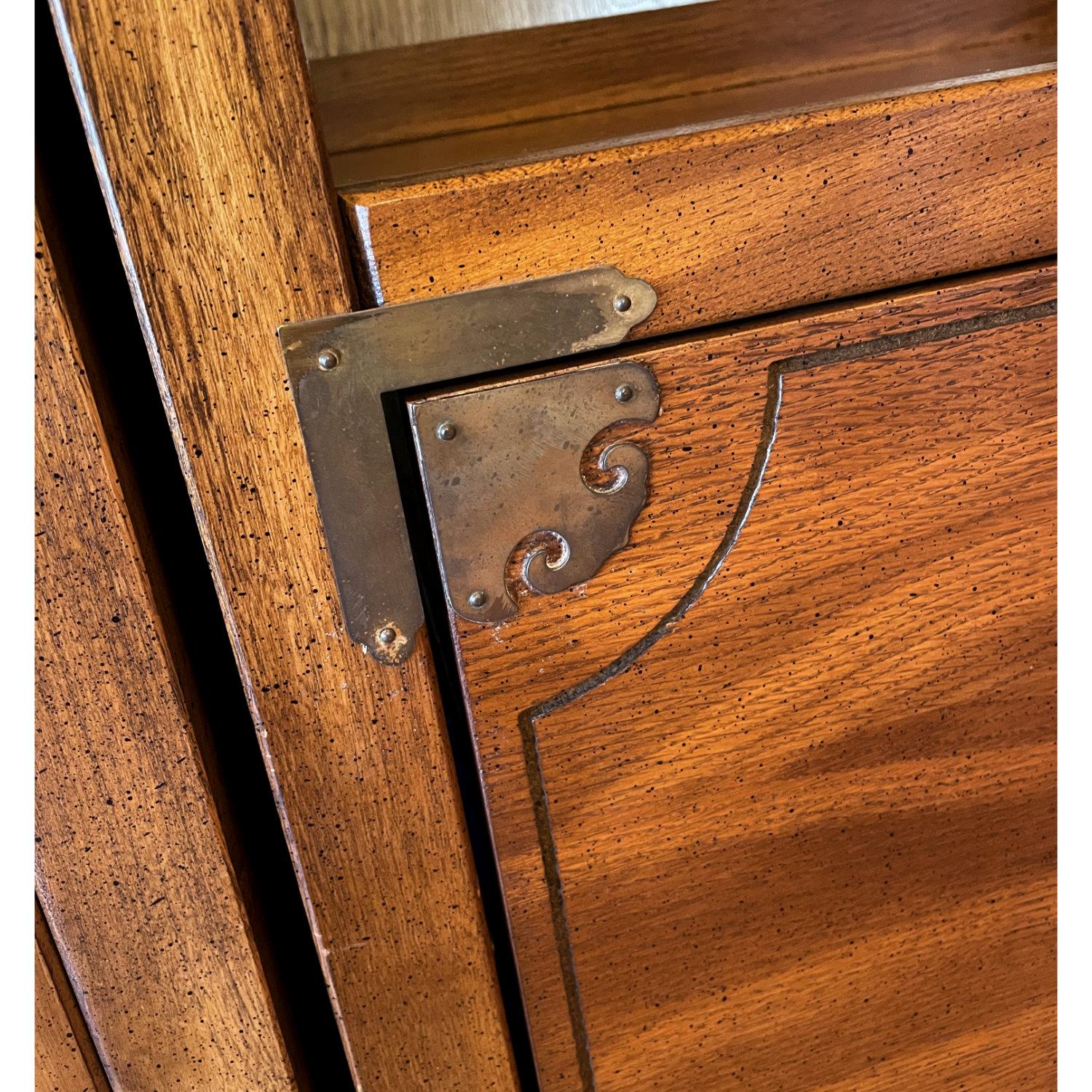 Bernhardt 3 Piece Modular Asian Lighted Bookcase Wall Unit with China Cabinet For Sale 3