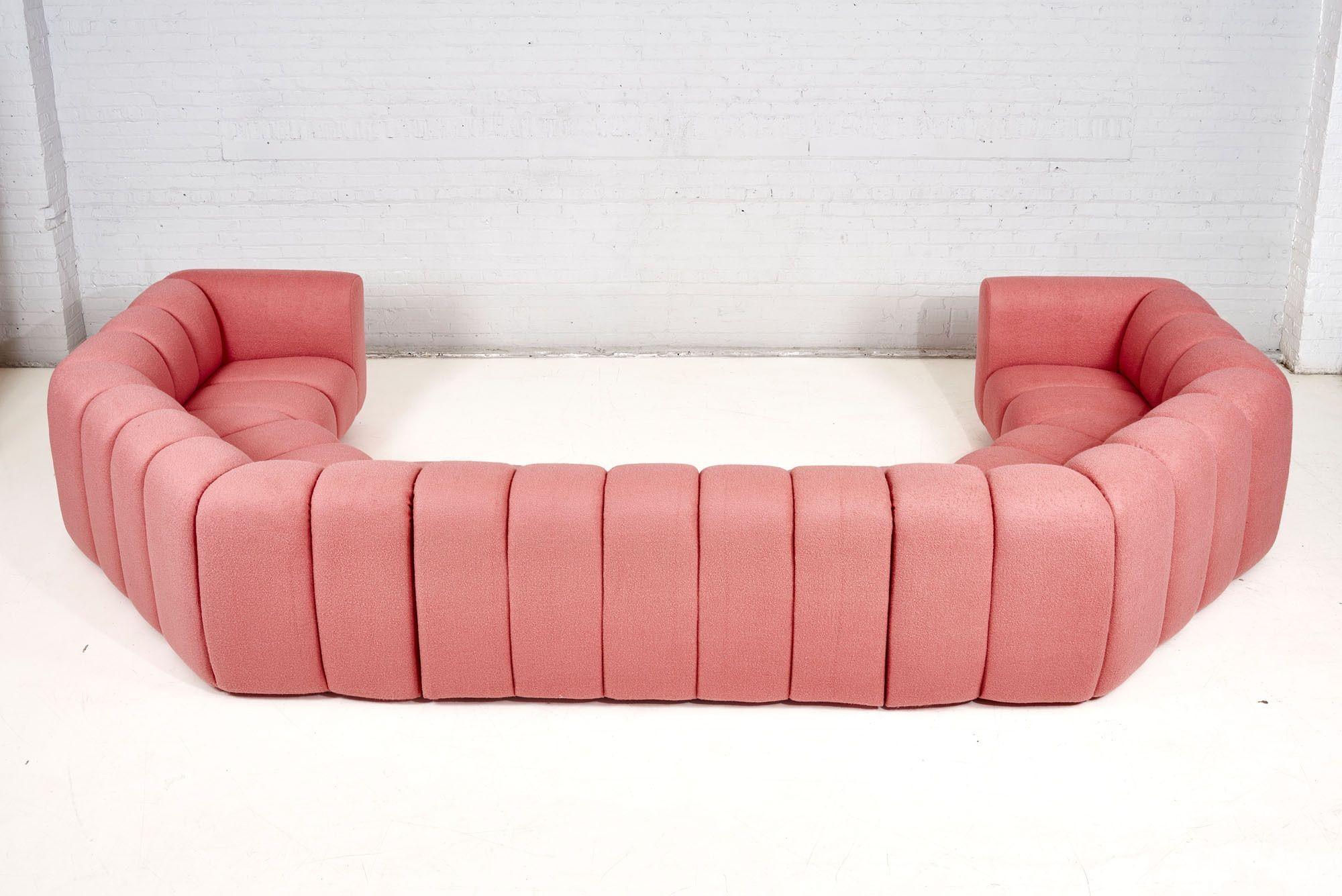 Late 20th Century Bernhardt 3 Piece Sectional Channel Tufted Pink Bouclé, 1970 For Sale