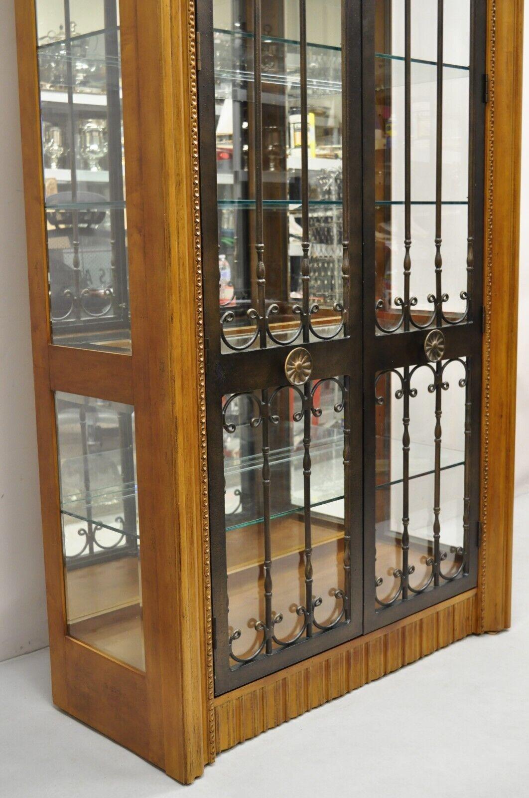 Bernhardt 354-356 Modern Cherry & Iron Door Lighted Curio China Display Cabinet For Sale 10