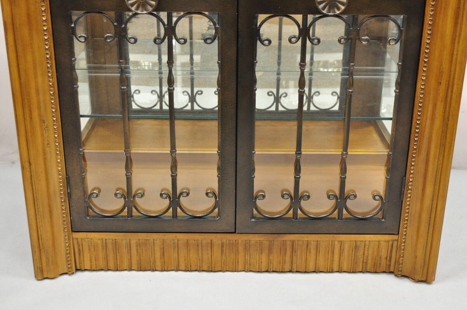 Glass Bernhardt 354-356 Modern Cherry & Iron Door Lighted Curio China Display Cabinet For Sale