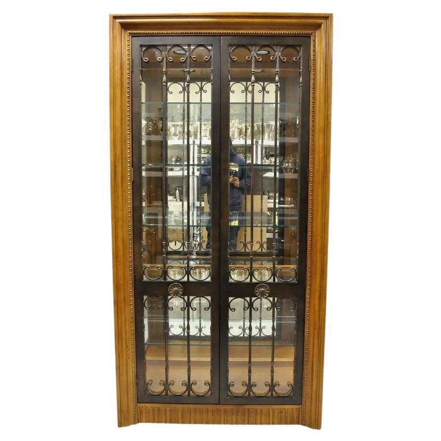 Bernhardt 354-356 Modern Cherry & Iron Door Lighted Curio China Display Cabinet
