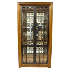 Bernhardt 354-356 Modern Cherry & Iron Door Lighted Curio China Display Cabinet