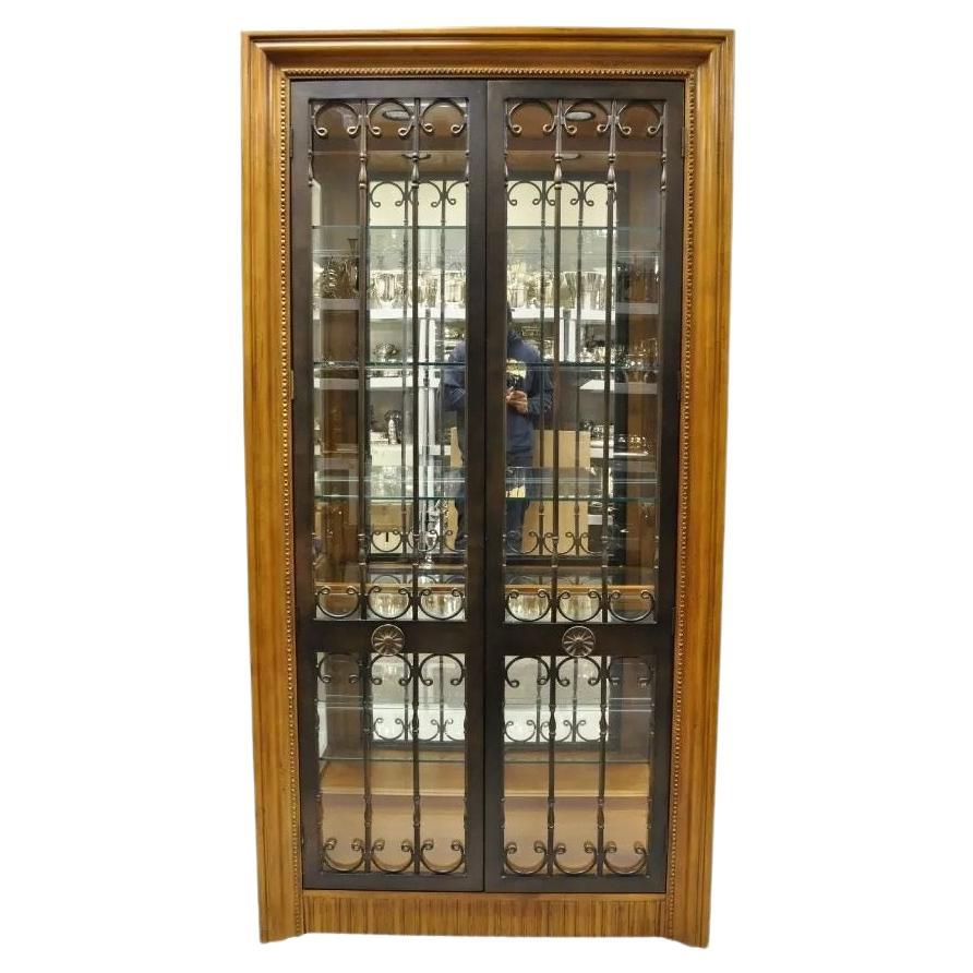 Bernhardt 354-356 Modern Cherry & Iron Door Lighted Curio China Display Cabinet
