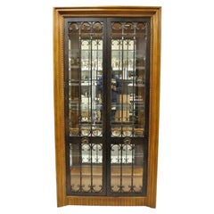 Bernhardt 354-356 Modern Cherry & Iron Door Lighted Curio China Display Cabinet