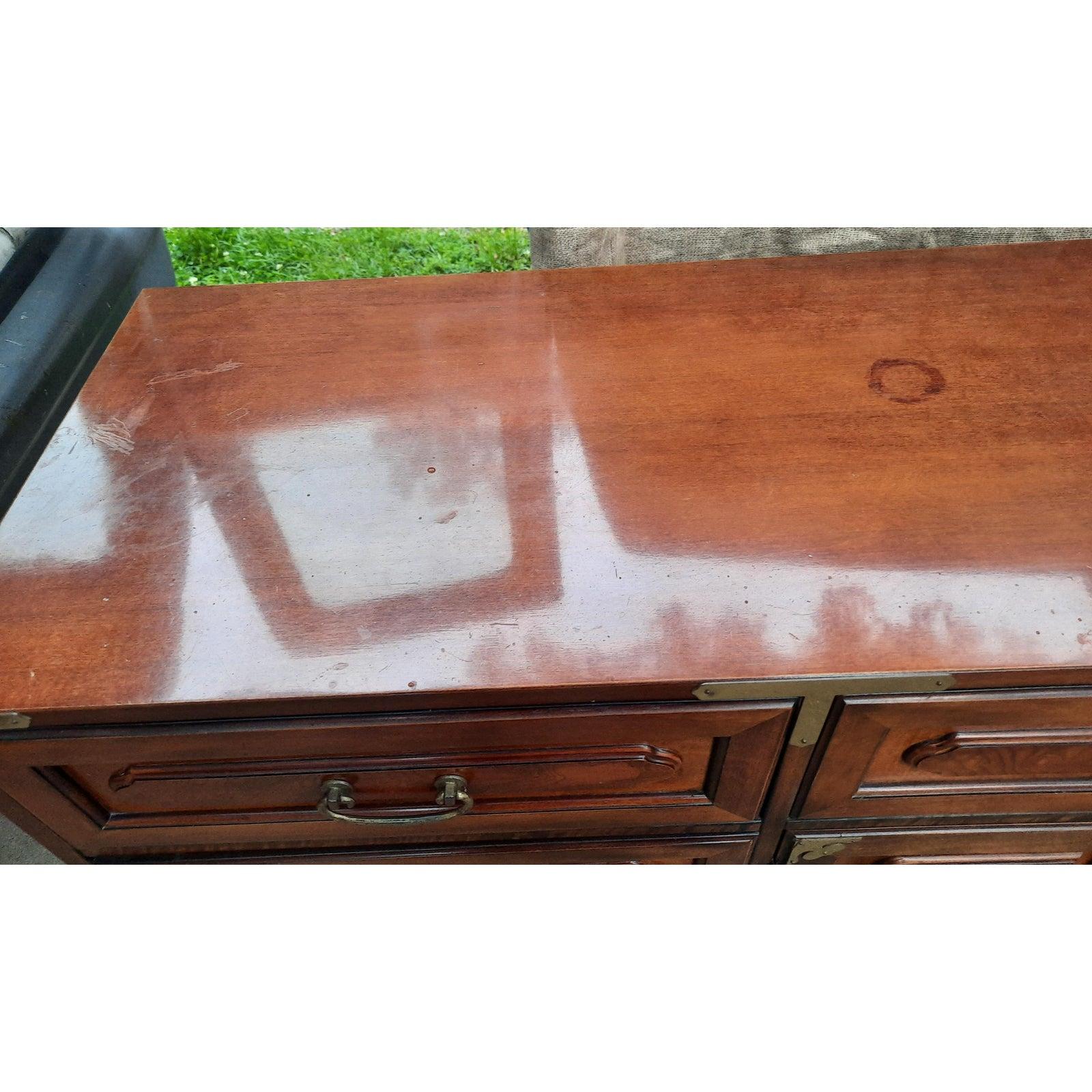 North American Bernhardt American Asian Campaign Mahogany Burl Dresser with Mirror For Sale