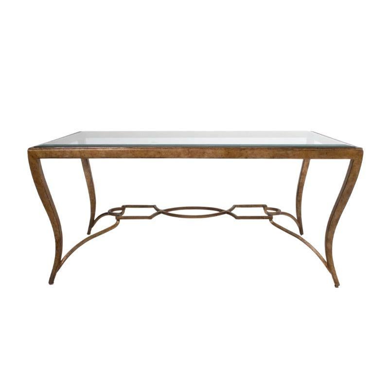 20th Century Bernhardt Antiqued Gilt Metal and Glass Cocktail Table For Sale