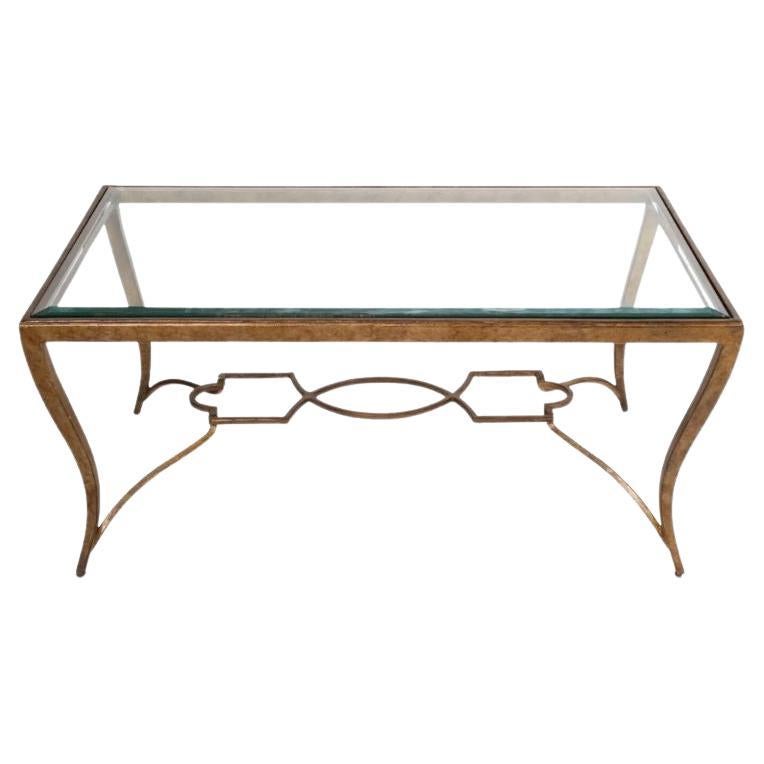 Bernhardt Antiqued Gilt Metal and Glass Cocktail Table For Sale