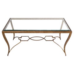 Vintage Bernhardt Antiqued Gilt Metal and Glass Cocktail Table