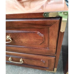 Bernhardt Asian American Campaign Mahogany Burl Nightstands, a Pair