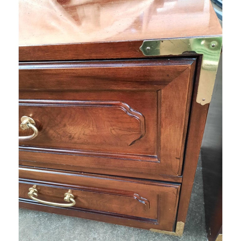 Bernhardt Asian American Campaign Mahogany Burl Nightstands, a Pair For