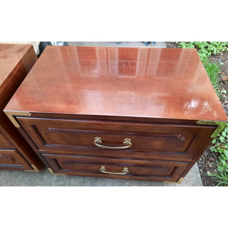 Bernhardt Asian American Campaign Mahogany Burl Nightstands, a Pair For