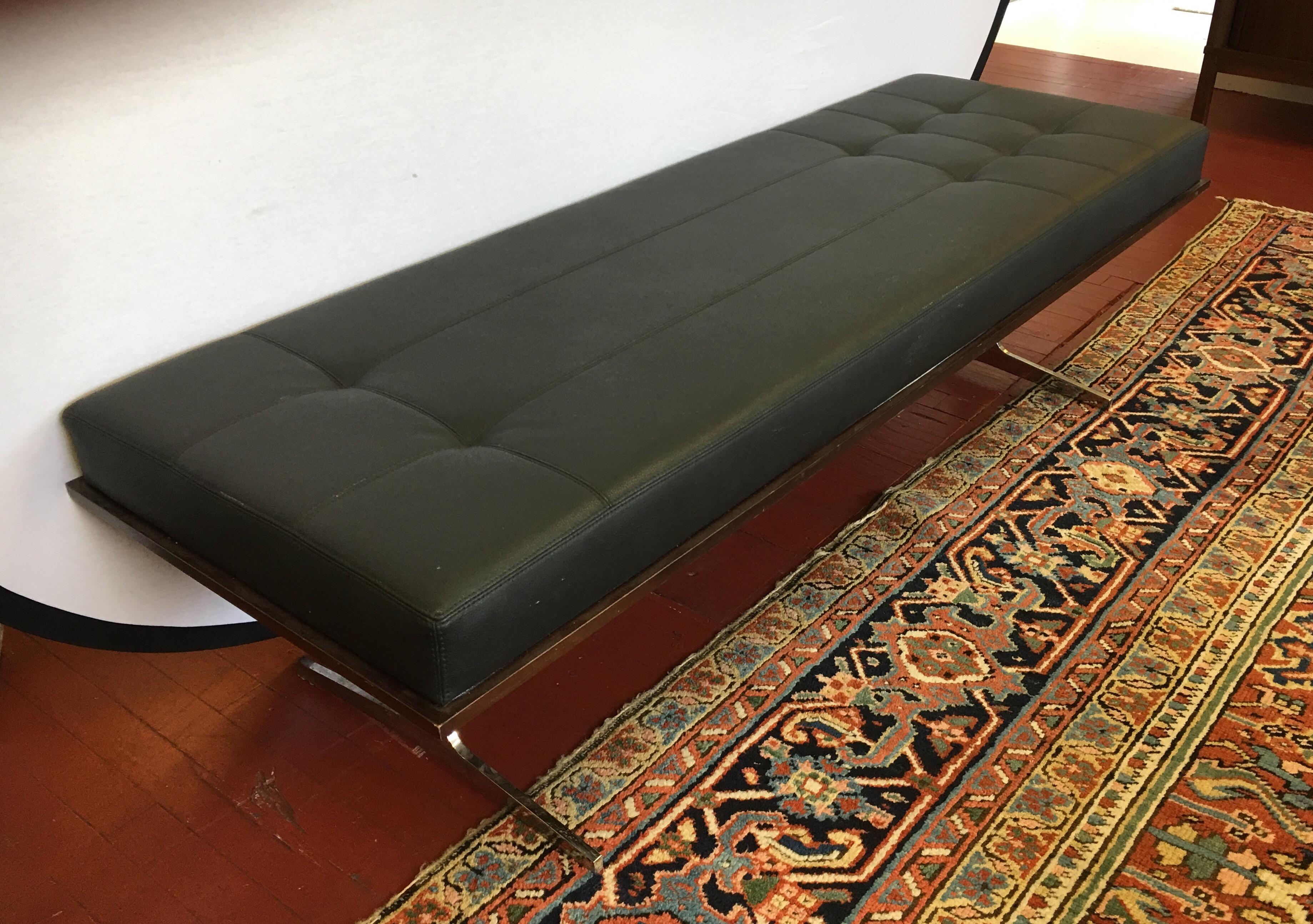 Bernhardt Black Leather and Mahogany Chaise Lounge Settee Lounger Daybed 1