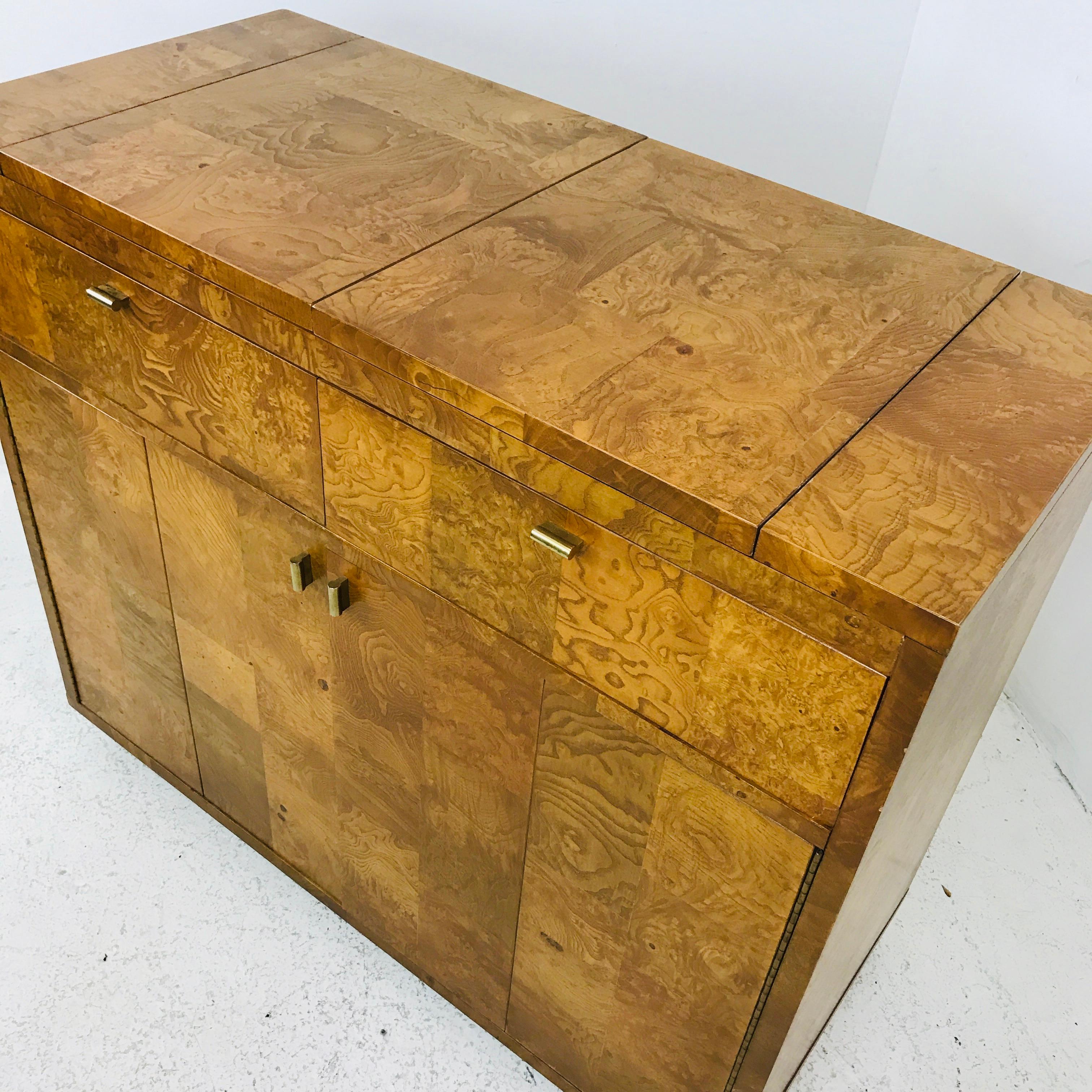 Late 20th Century Bernhardt Burl Wood Bar Cabinet