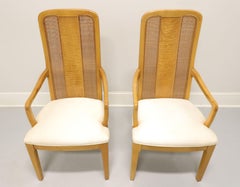 BERNHARDT Caned Burl Maple Contemporary Dining Armchairs - Pair