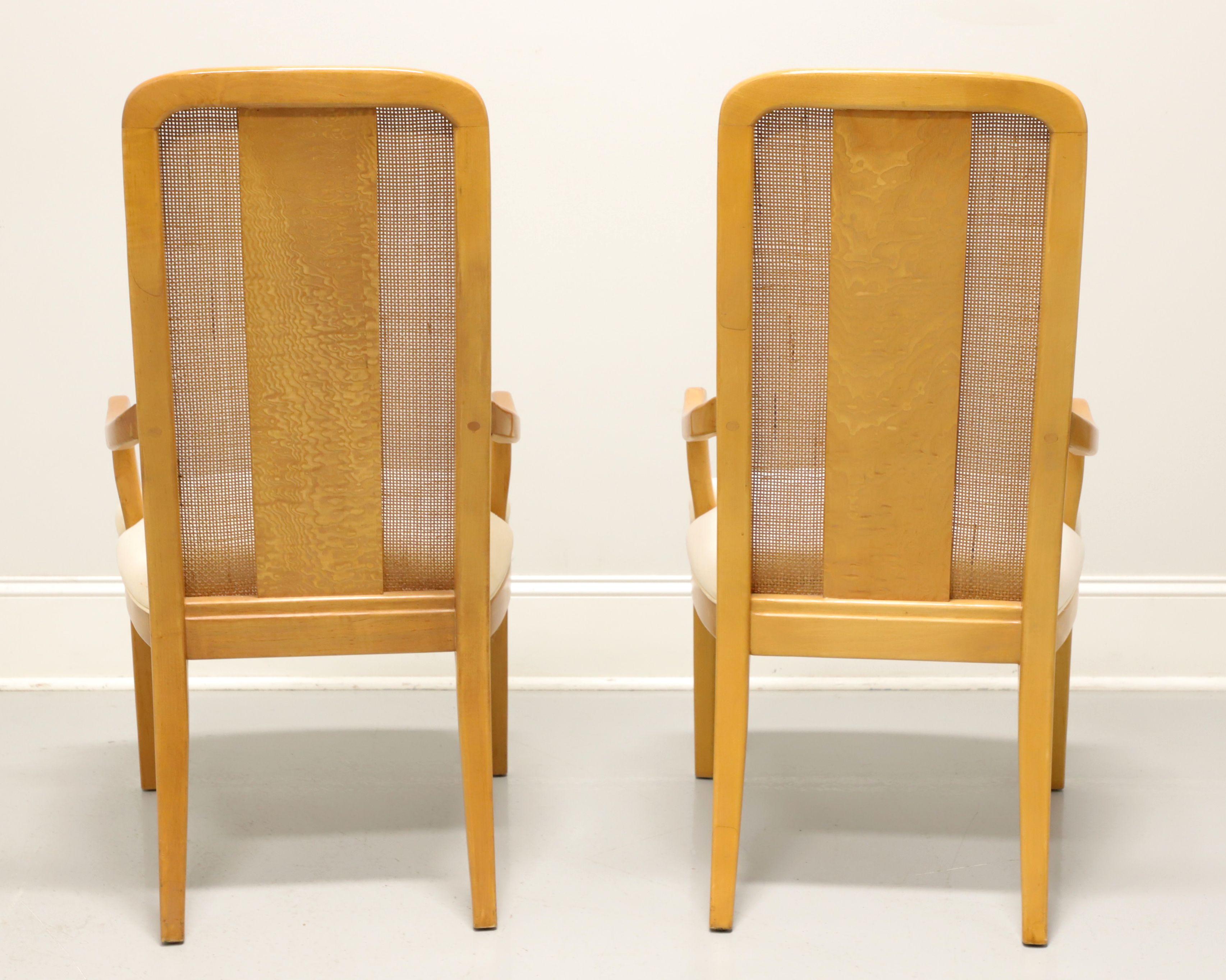 BERNHARDT Caned Burl Maple Contemporary Dining Armchairs - Pair In Good Condition For Sale In Charlotte, NC