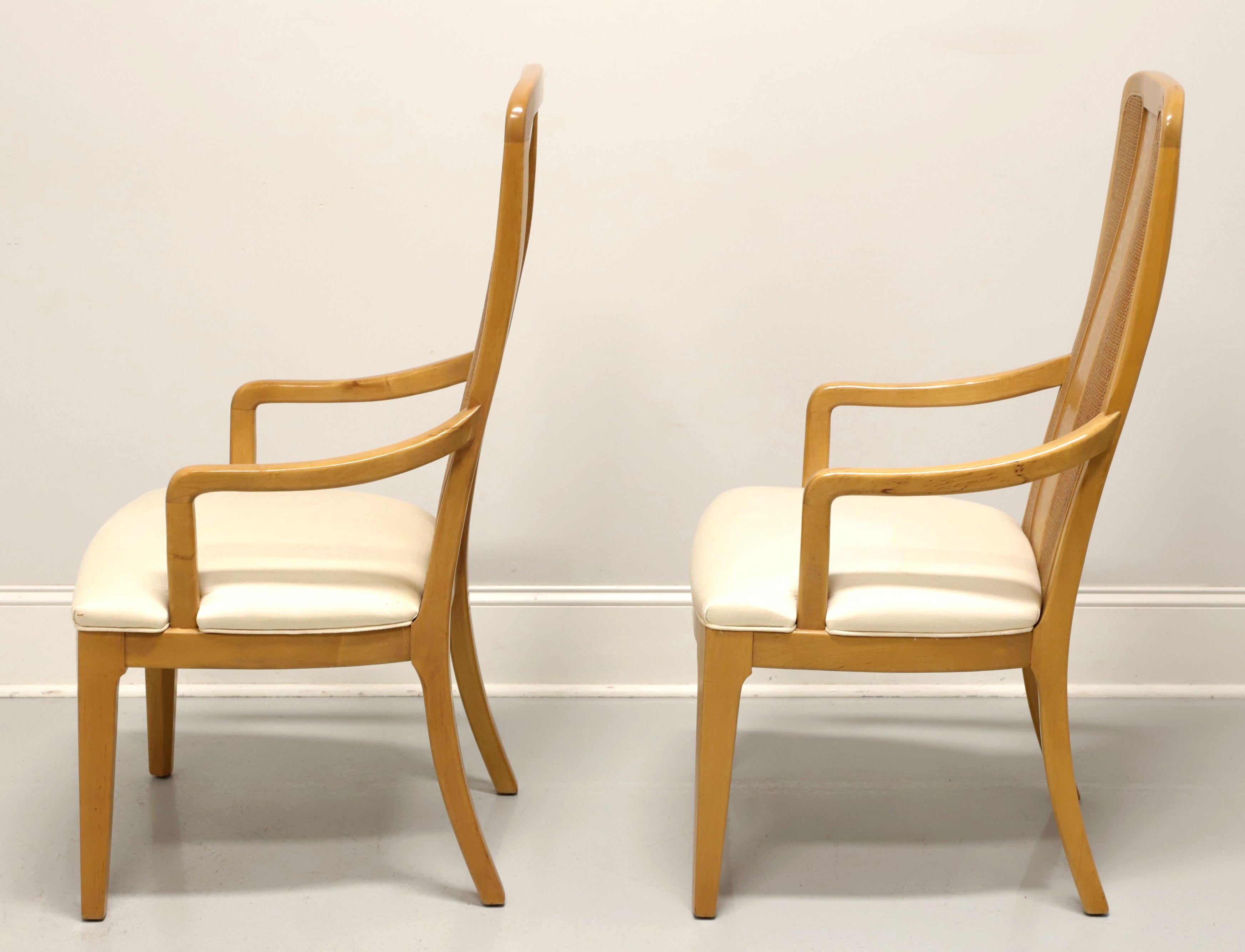20th Century BERNHARDT Caned Burl Maple Contemporary Dining Armchairs - Pair For Sale