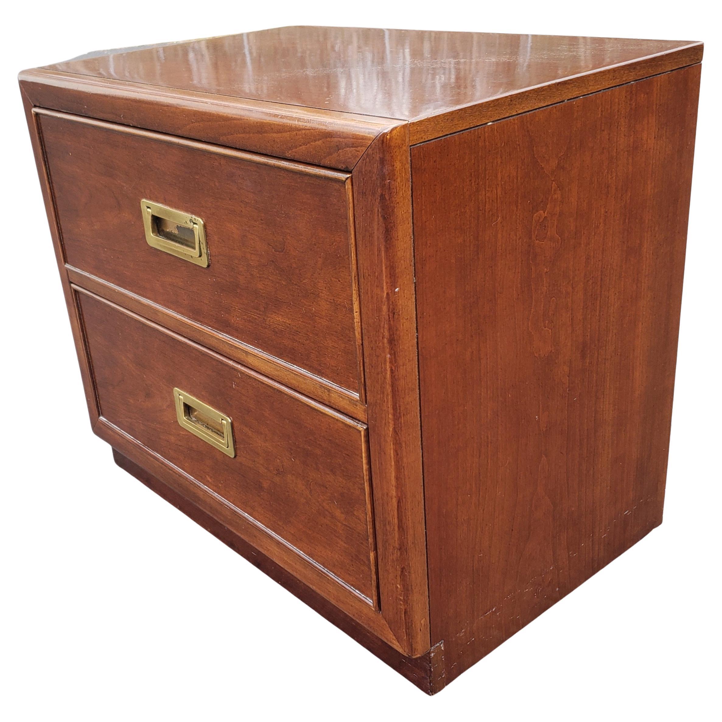 Woodwork Bernhardt Cherry Campaign Style Nightstand  For Sale