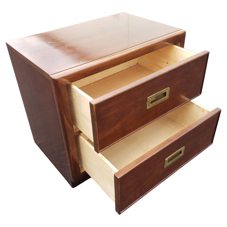 Bernhardt Cherry Campaign Style Nightstand For Sale at 1stDibs
